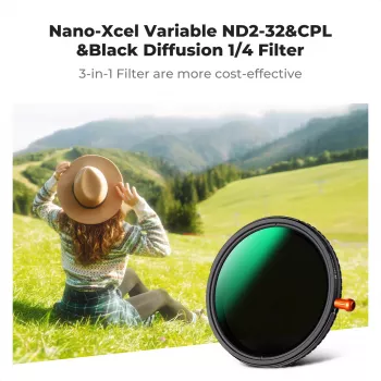 K&F Concept 82mm 3-in-1 Hybrid Filter Fader ND2-32 + CPL + Black Diffusion 1/4 (KF01.2928V2)