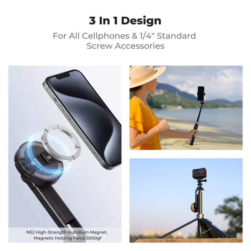 K&F Concept X97-C Selfie Stick Tripod 180 cm with MagSafe Magnetic Mount and Bluetooth Remote (Black)