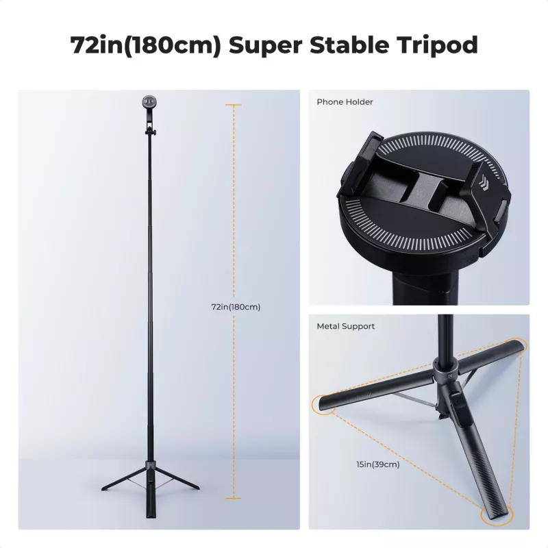 K&F Concept X97-C Selfie Stick Tripod 180 cm with MagSafe Magnetic Mount and Bluetooth Remote (Black)