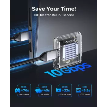 Orico TC20-M2-10G M.2 NVMe USB-C 3.2 SSD Enclosure - Transparent