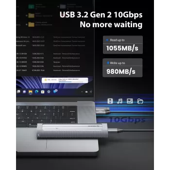 ORICO AXM2-G2-V1 M.2 NVMe SSD Enclosure USB-C/USB-A 10Gbps - Grey