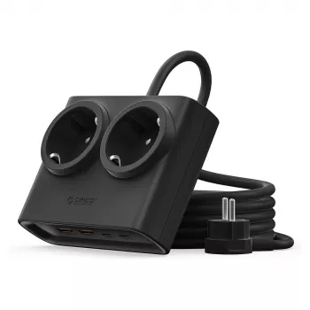 ORICO PDC25 25W 6-in-1 Power Strip with 2 AC Outlets, 2 USB-A and 2 USB-C Ports - Black
