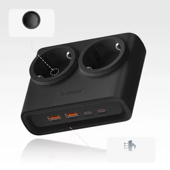 ORICO PDC25 25W 6-in-1 Power Strip with 2 AC Outlets, 2 USB-A and 2 USB-C Ports - Black