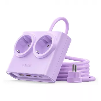 ORICO PDC25 25W 6-in-1 Power Strip with 2 AC Outlets, 2 USB-A and 2 USB-C Ports - Purple