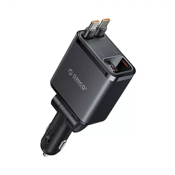 ORICO Twin Reach 45W USB-A + USB-C Car Charger with Two Retractable USB-C Cables - Black