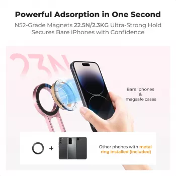 KF 3-in-1 Magnetic Phone Holder Tripod Hand Grip Desktop Stand for iPhone MagSafe Pink