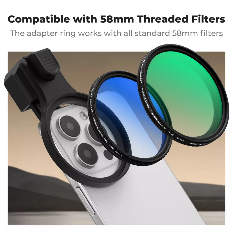 K&F Concept Smartphone Clip Mount for 58mm Filters and Lenses - Black