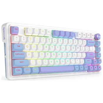 Redragon Ucal Max K673WBP-RGB-MAX Tri-Mode Mechanical Keyboard 75% 82-Key Hot-Swappable Gasket Mount PBT Keycaps RGB White/Black/Purple