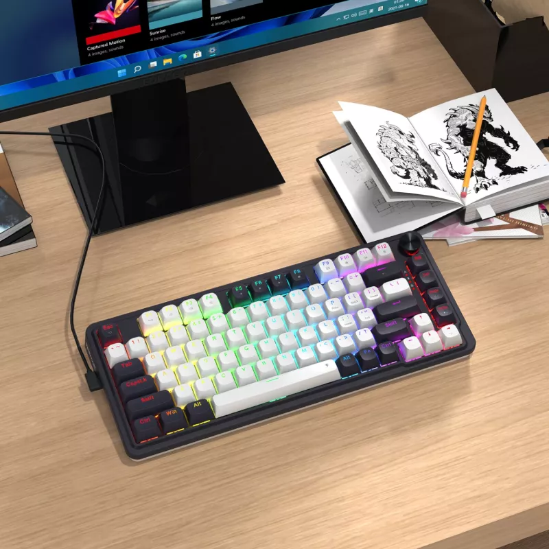 Redragon Ucal Magnetic K673WB-RGB-M 75% Tri-Mode Mechanical Gaming Keyboard, White/Black