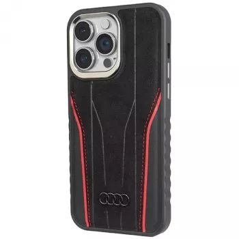 Audi Genuine Leather MagSafe iPhone 15 Pro Max 6.7 Black-Red Hardcase AU-TPUPCMIP15PM-R8/D3-RD
