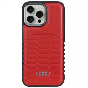 Audi Synthetic Leather MagSafe iPhone 15 Pro Max 6.7 Red Hardcase AU-TPUPCMIP15PM-GT/D3-RD