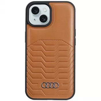 Audi Synthetic Leather MagSafe Hard Case for Apple iPhone 15 Plus / 14 Plus 6.7 inch Brown