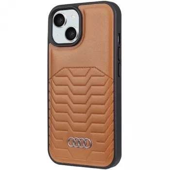Audi Synthetic Leather MagSafe Hard Case for Apple iPhone 15 Plus / 14 Plus 6.7 inch Brown