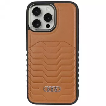 Audi Synthetic Leather MagSafe Hard Case for Apple iPhone 15 Pro Max 6.7 inch Brown