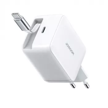 Joyroom JR-TCL06 67W GaN Charger with Built-in Retractable USB-C Cable - White