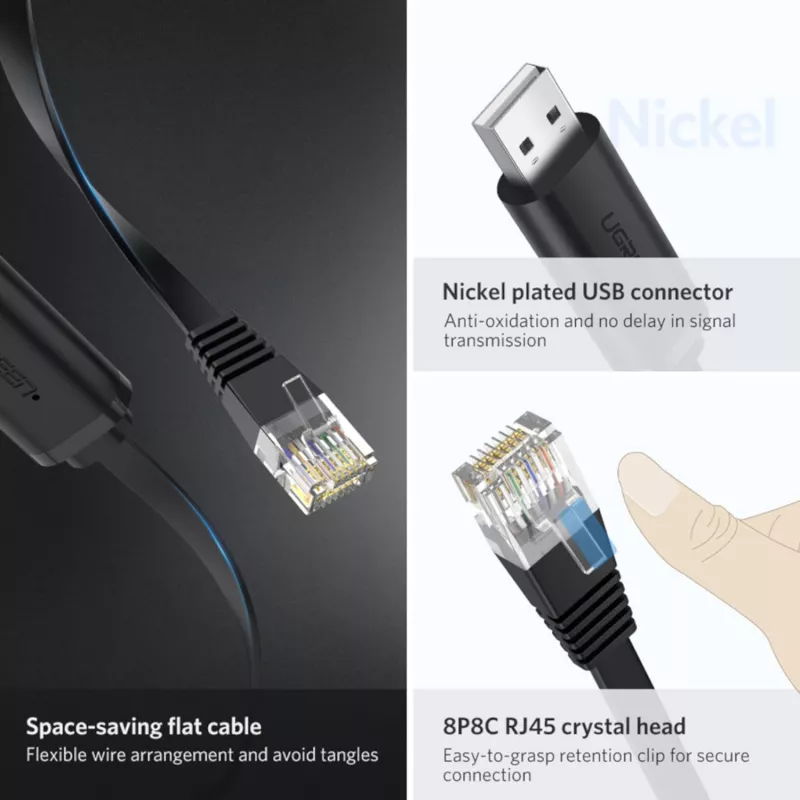 UGREEN CM204 USB to RJ45 Console Cable 1.5m Black