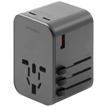 ENERGEA Travelworld Adapter GaN65W 65W 1xUSB-A 2xUSB-C PD PPS QC 3.0 Interchangeable Plugs US/EU/UK Gunmetal Grey