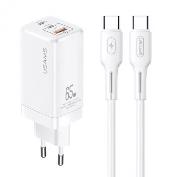 USAMS GaN 65W USB-C Charger MTXLOGTC02 White with 100W USB-C Cable