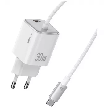 USAMS 30W GaN Fast Charger with USB-C Cable (Black)