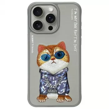 Nimmy Case for iPhone 15 Pro Max 6.7 inch Gray Glasses Cool Cat