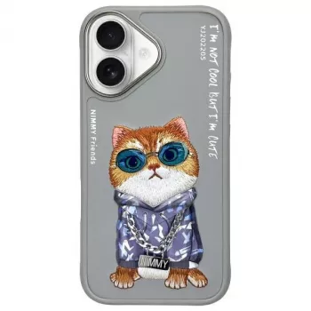 Nimmy Case for iPhone 16 6.1 inch Gray Glasses Cool Cat