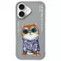 Nimmy Case for iPhone 16 6.1 inch Gray Glasses Cool Cat
