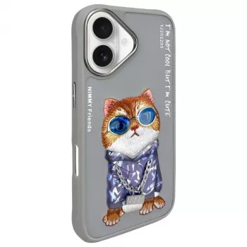 Nimmy Case for iPhone 16 6.1 inch Gray Glasses Cool Cat