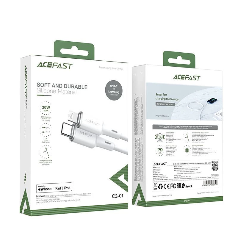 ACEFAST MFI USB-C to Lightning Cable 1.2m, 30W, 3A, Black (C2-01)