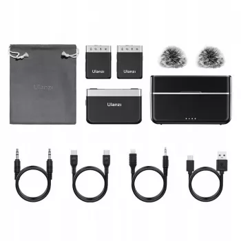 Ulanzi AM-18 Wireless Lavalier Microphone System (2 Transmitters, 1 Receiver) with 8GB Storage, 100m Range, 2.4GHz