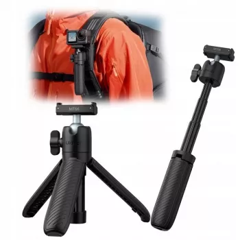 ULANZI MT66 3-in-1 Mini Tripod Selfie Stick Backpack Clip for DJI Osmo Action 5 Pro 4 3, GoPro, Insta360 - Black