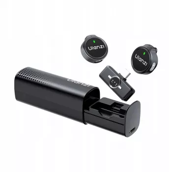 ULANZI A21 Wireless Lavalier Microphone Set with Charging Case, 2 Transmitters, USB-C Receiver, 100m Range, Black