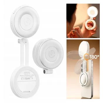 ULANZI LM23 LED Video Light with Mirror, MagSafe, 2700K-6500K, 5 Brightness Levels, 750mAh, USB-C, White