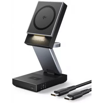 INIU MagPro 3-in-1 Wireless Charging Station for iPhone, Apple Watch, AirPods – Foldable Travel Charger with Magnetic Alignment, 15W Fast Charging, USB-C Input, Black