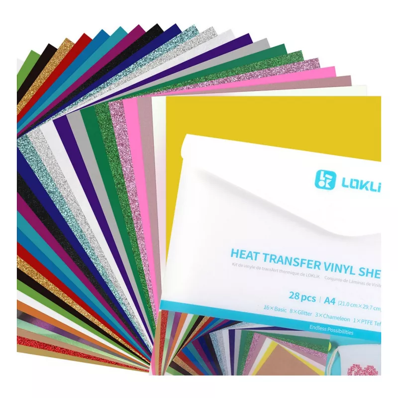 LOKLIK Plotter Foil Material Bundle (A4) - 10 Sheets Mixed Adhesive & Heat Transfer Vinyl