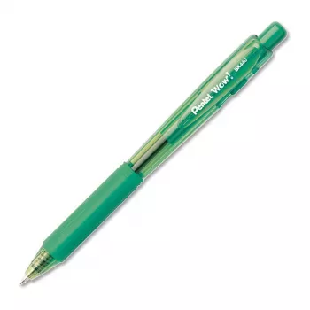 Pentel WOW! Retractable Ballpoint Pen - Green Ink - 1.0 mm Medium Point - Clear Barrel with Green Accents