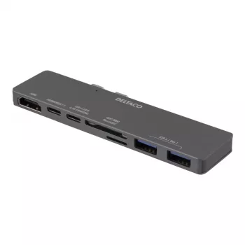 DELTACO USBC-1290 Thunderbolt 3 Docking Station - Silver - 40 Gbit/s - 4K Ultra HD