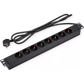 VALUE 19-Inch 1U 8-Way Power Strip with 3m Cable - Schuko Outlets