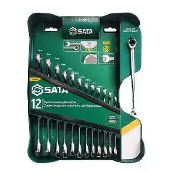SATA 13-Piece Double Ratchet Combination Wrench Set with X-Beam Design, Metric, 8-21 mm, Chrome Vanadium Steel, Blow Molded Case