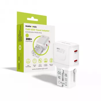 Mobile Origin 45W Travel Adapter EU/US/UK/AU PW26, White