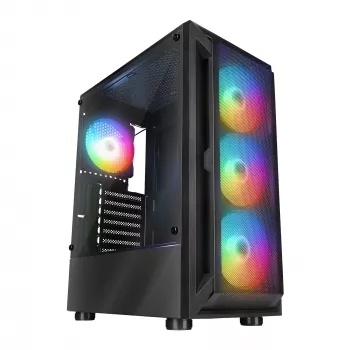 Rampage SHIVA Mid Tower PC Case with Tempered Glass Window and 4x 120mm Rainbow RGB Fans, Black