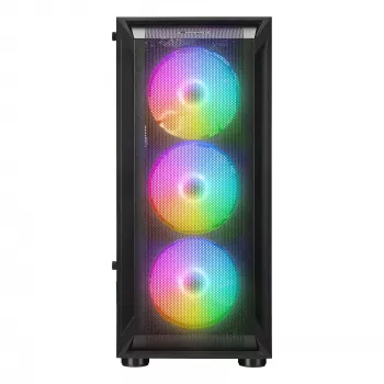 Rampage SHIVA Mid Tower PC Case with Tempered Glass Window and 4x 120mm Rainbow RGB Fans, Black