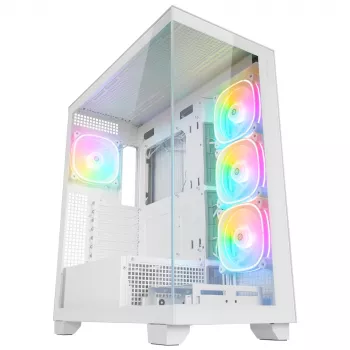 Rampage Hydra V1 Mid-Tower PC Case, White, 4x 120mm ARGB Fans, USB-C/USB-A, ARGB Hub, Tempered Glass