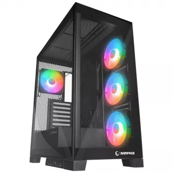 Rampage Hydra V2 Mid-Tower PC Case with 4x 120mm ARGB Fans, Tempered Glass, Black