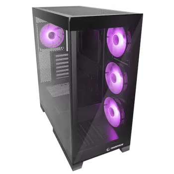 Rampage Hydra V2 Mid-Tower PC Case with 4x 120mm ARGB Fans, Tempered Glass, Black