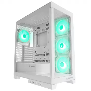 Rampage Hydra V2 Mid Tower PC Case White with 4x 120mm ARGB Fans and Tempered Glass