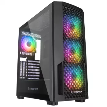 Rampage Shelob Mid Tower PC Case, 4x ARGB Fans, Tempered Glass, Black