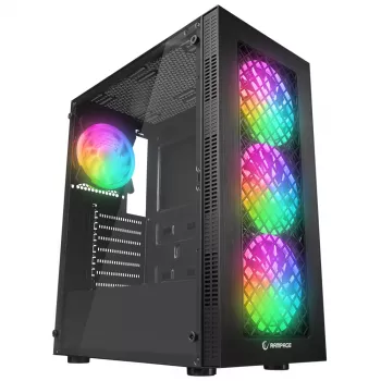 Rampage PLAID V1 Mid Tower PC Case with Tempered Glass Window, 4x 120mm RGB Fans, Black