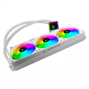 Rampage INFINITE V360 All-in-One Liquid CPU Cooler 360mm ARGB, Temperature Display, White