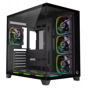 RAMPAGE SEALITE-BLACK Mid-Tower PC Case with Tempered Glass, 7x ARGB PWM Fans, Black