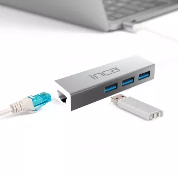 INCA IUSB-03TX USB 3.0 to Gigabit Ethernet Adapter with USB-C Adapter, 1000Mbps, Black